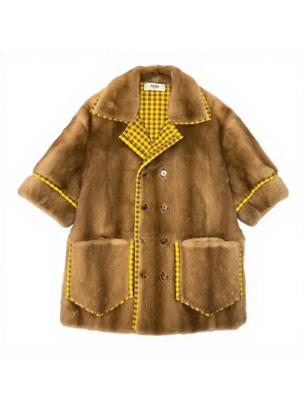 Fendi Pastel Mink Fabric Reversible Fur Coat Jacket Check 36 Brown - Picture 3 of 15